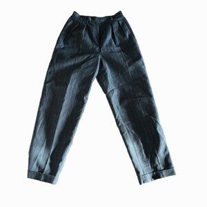 Y2k Ralph Lauren 100% Wool Lined Grey Pin Striped Pleated Pants size 8 Cuffed
